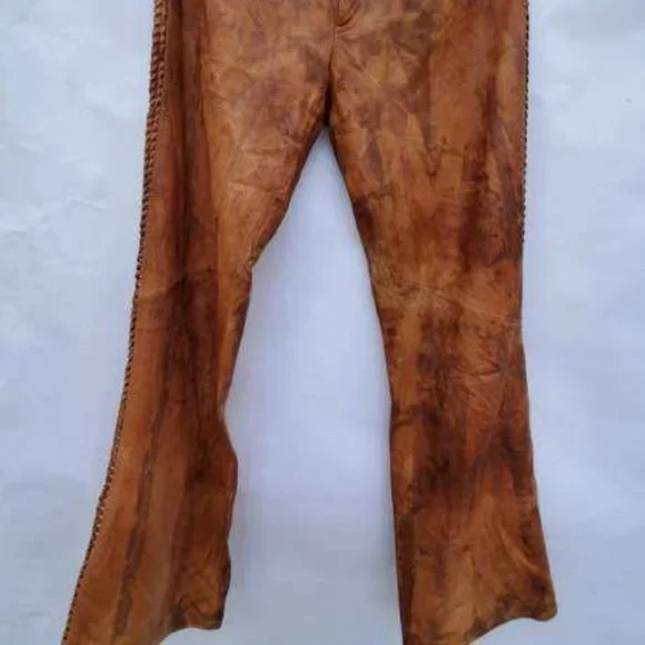 Harley Leather Motorcycle pants brown tan black biker tie dye cowgirl rodeo M 6 - Picture 8 of 9